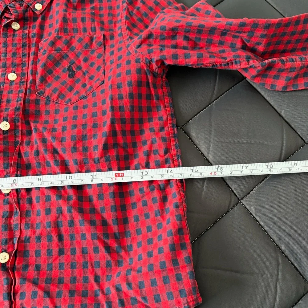 Ralph Lauren Kids Boys Red Navy Gingham Plaid Button Down Shirt Size 5